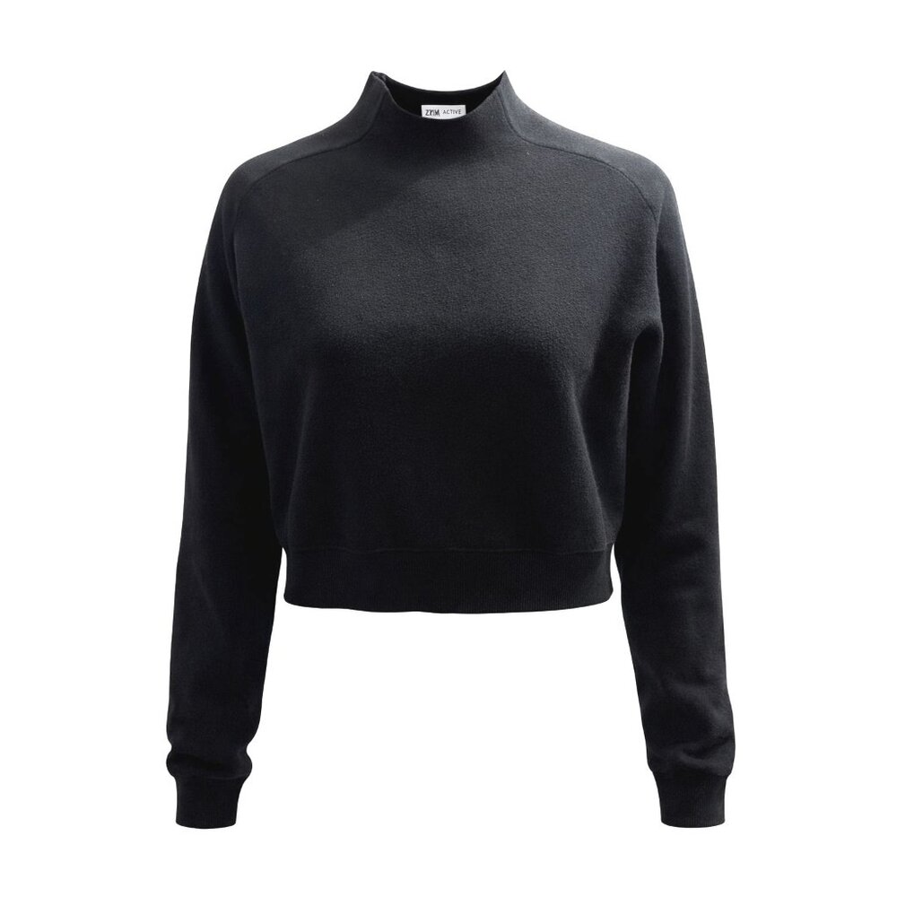 Zyia Active M Black Cropped Mock Neck Sweatshirt Pullover Athleisure Minimalist - Picture 1 of 7